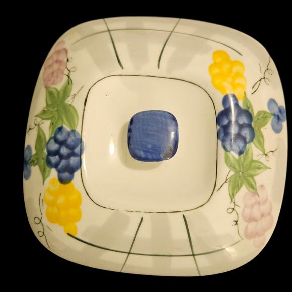 Omega Ceramic Casserole Dish w/ Lid & Wicker Basket Fruit Pattern 7" Small Chip - Picture 5 of 8